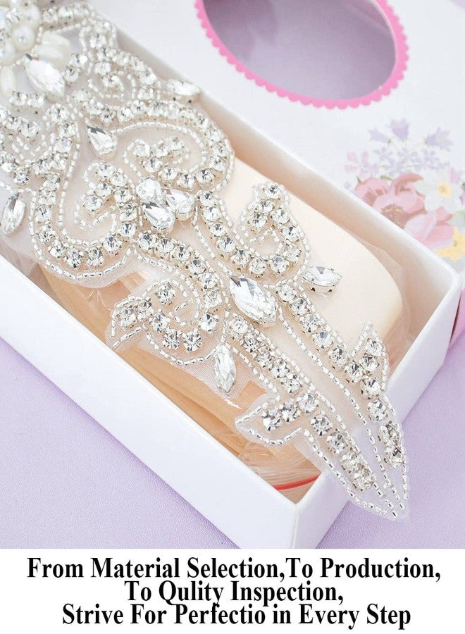 Pardecor Rhinestone Belt Bridal Crystal Pearl Wedding Sash Bead Trim Women Gowns Sash (204 Silver) - Image 4